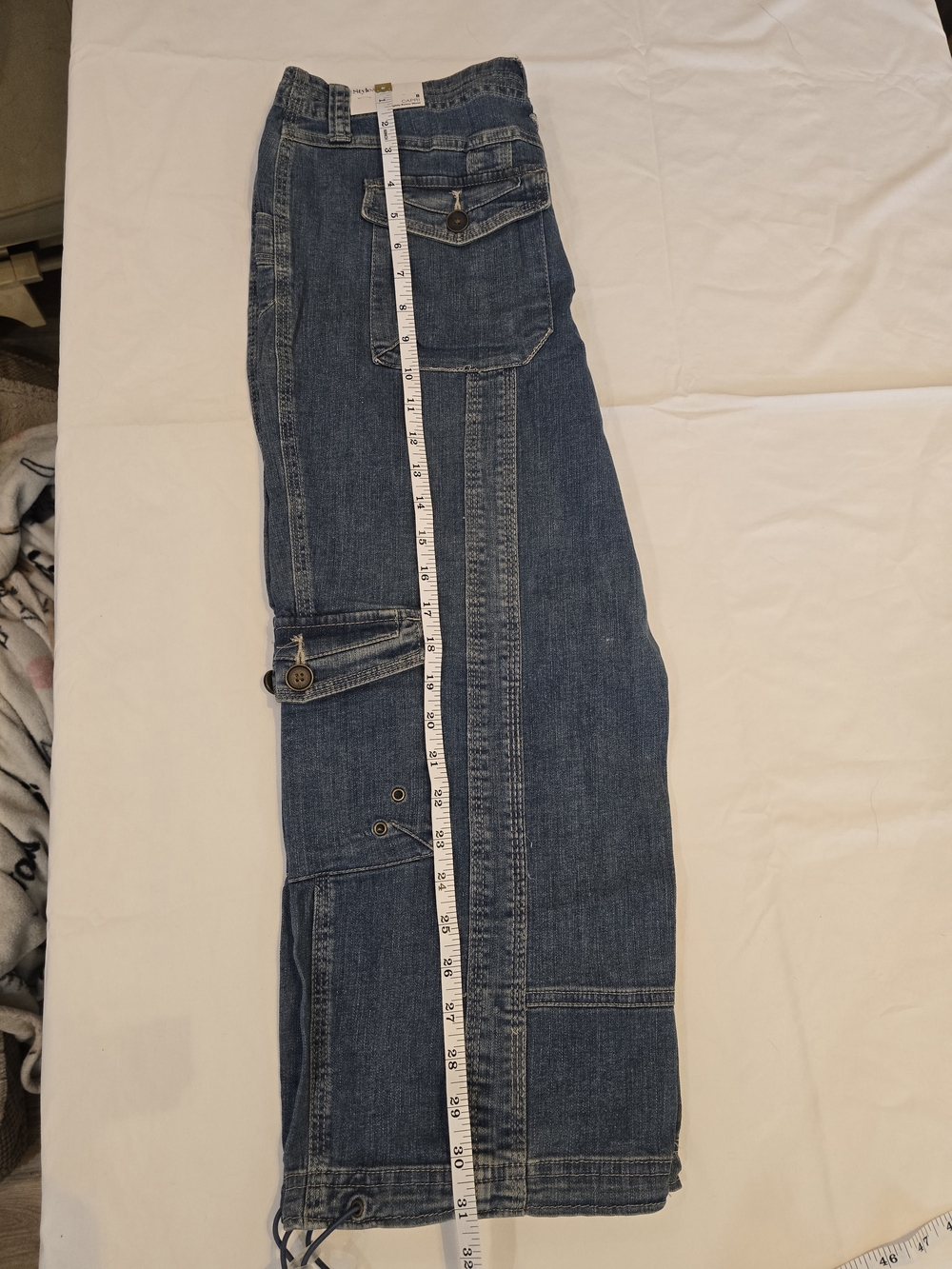 Classic Blue Cargo-Style Capri Women Jeans
